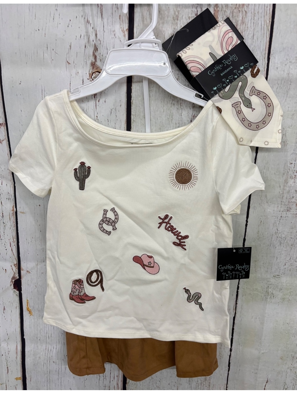 Cynthia Rowley Girl’s Western Cowgirl Cream And Tan 3pc Set Size 7/8 NWT